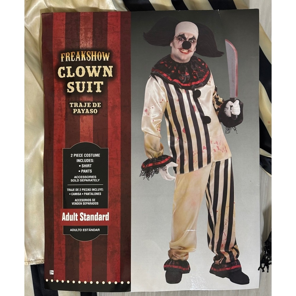 Freakshow Clown Suit Costume Mens One Size Striped Halloween Cosplay Outfit - Picture 10 of 12